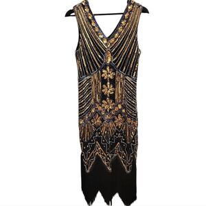 Metme Flapper Style 20s Beaded Midi Dress